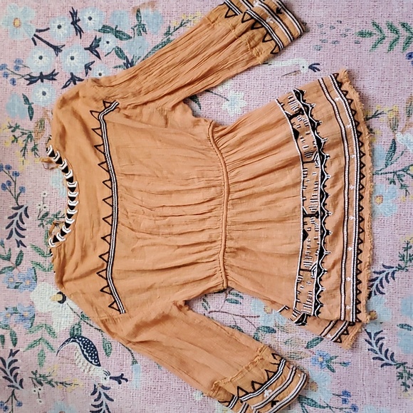 Free People Saffron Gauze Yerra Cotta Orange Embrpidered Boho Tunic Small - Picture 5 of 5